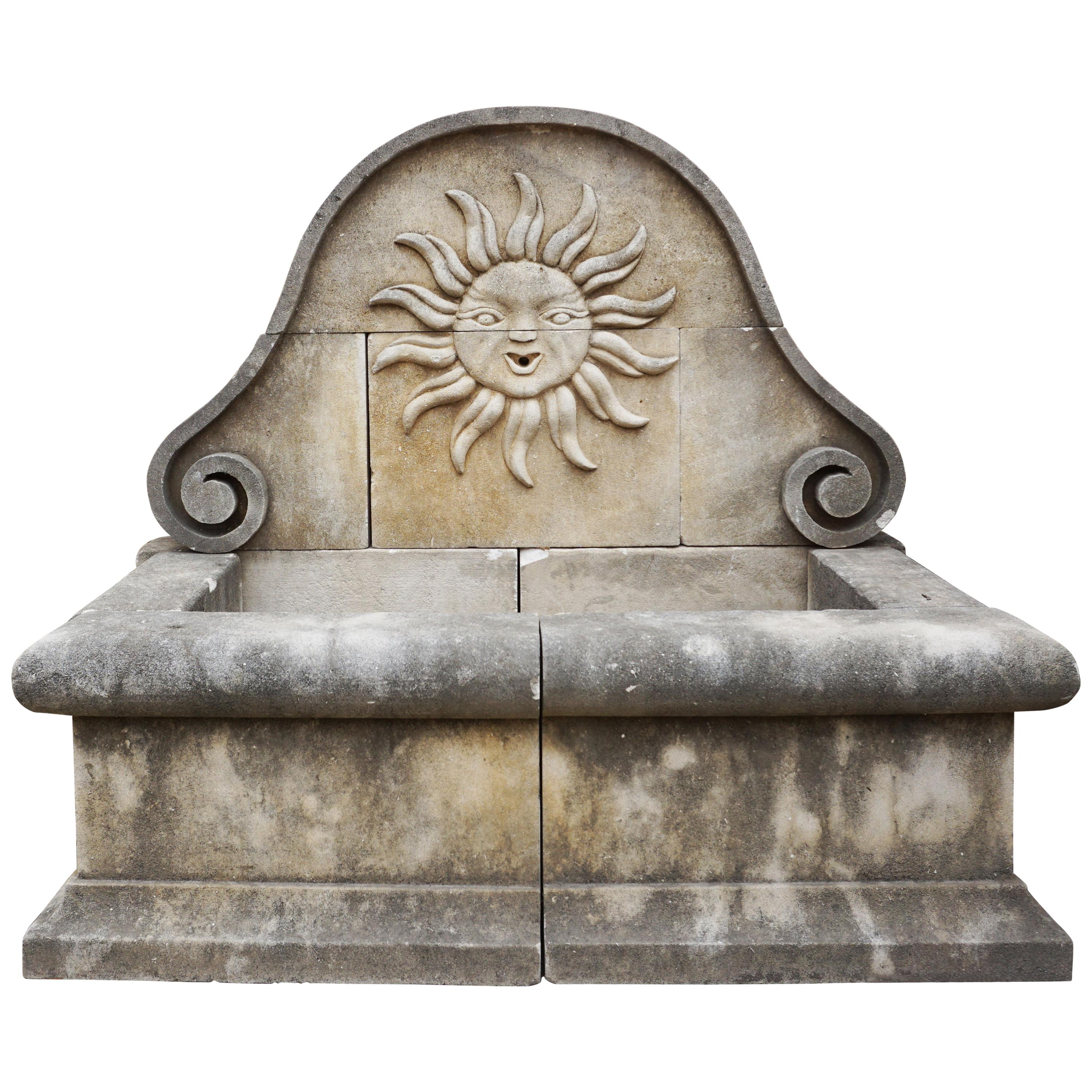 Limestone Sun Wall Fountain For Sale
