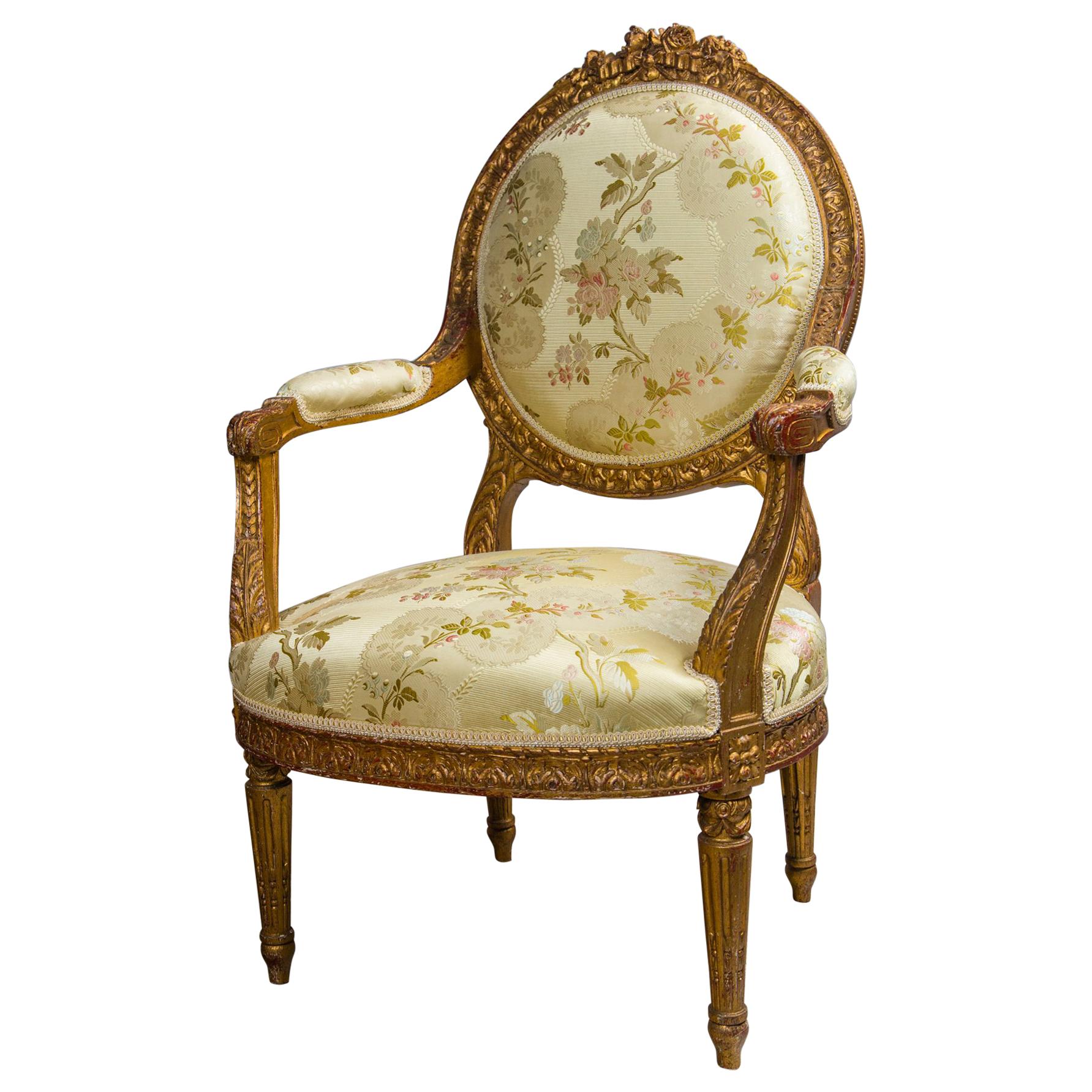 Pair of Giltwood Louis XVI Style Fauteuils or Open Armchairs