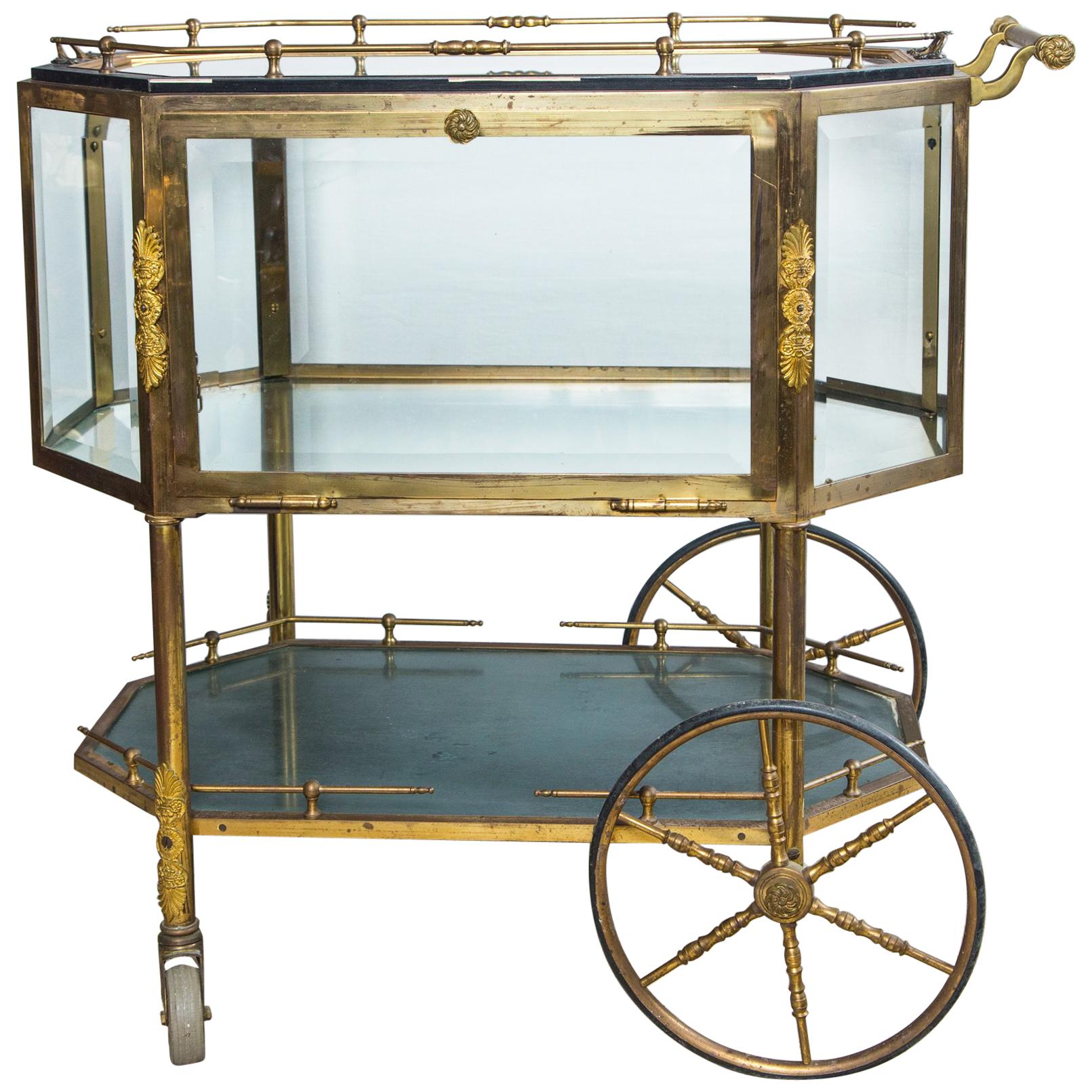 Brass and Glass Rolling Bar Cart