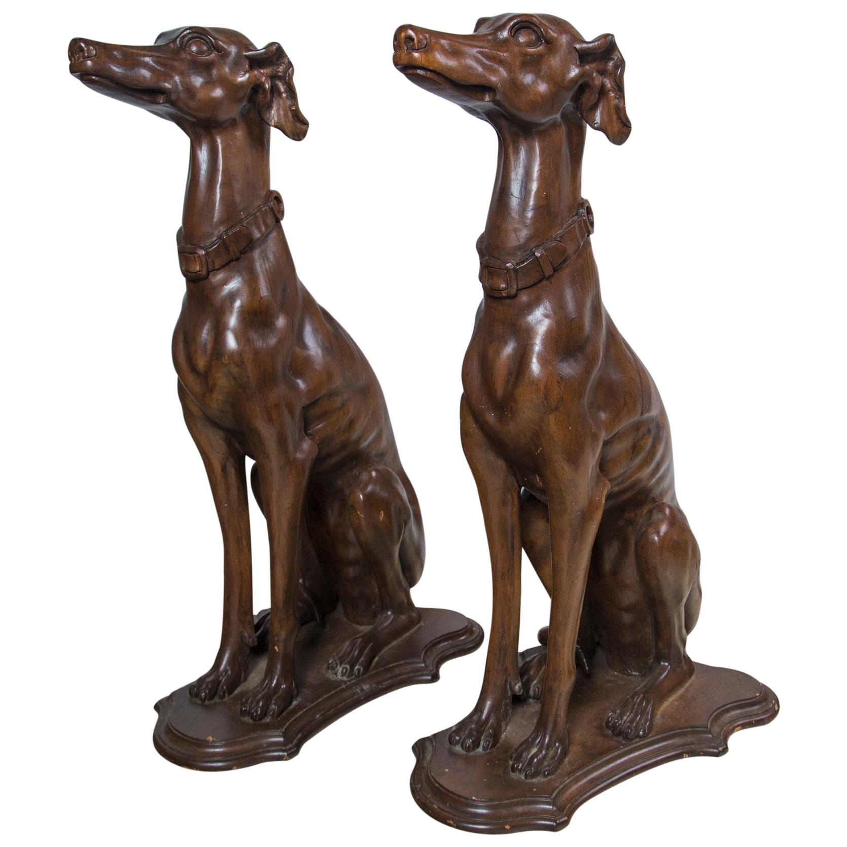 Pair of Carved Wood Dogs