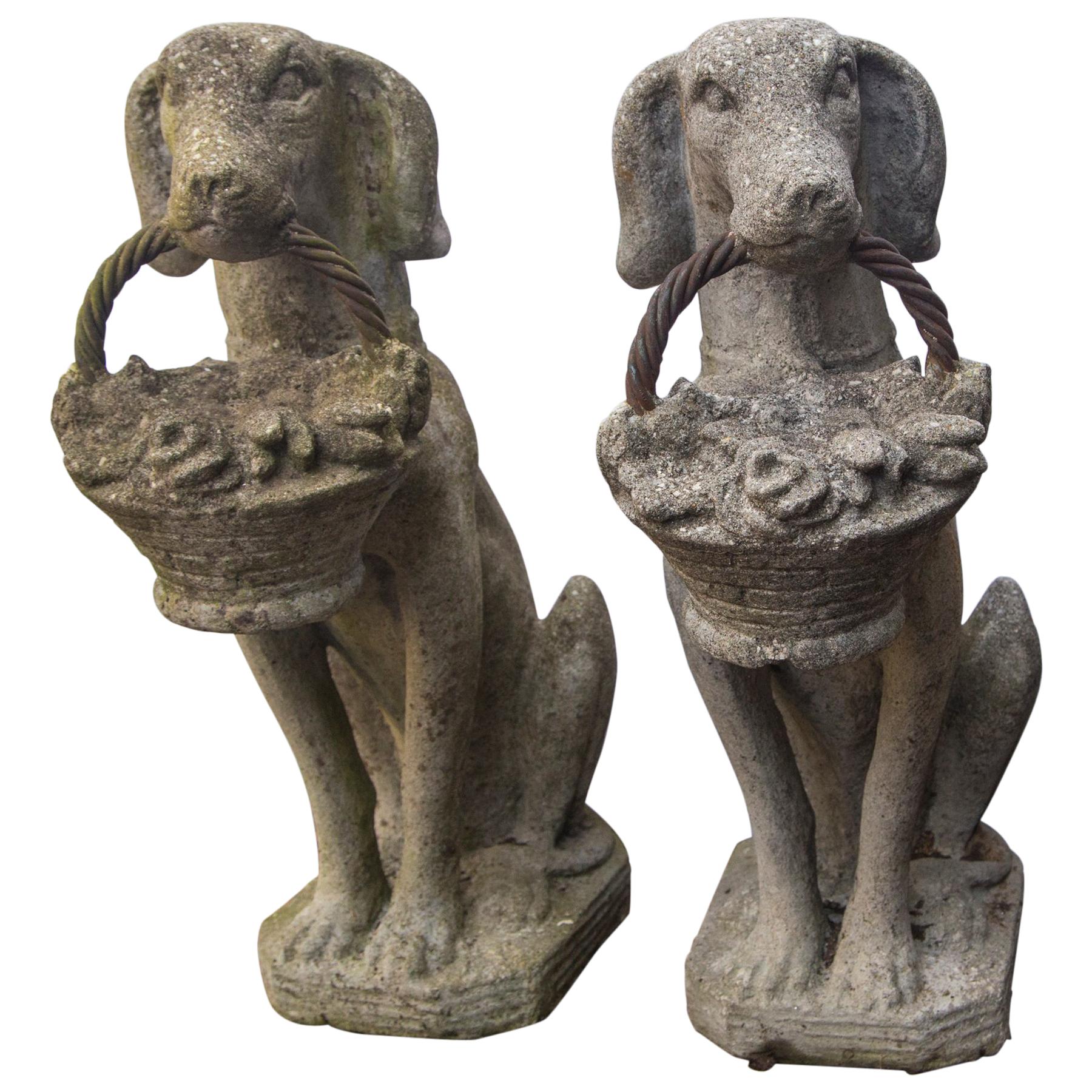 Pair of Cast Concrete Seated Dogs