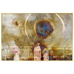 Mid-Century Modern Framed Copper Metal Etched Artwork Signed Dale Clark, 1980s