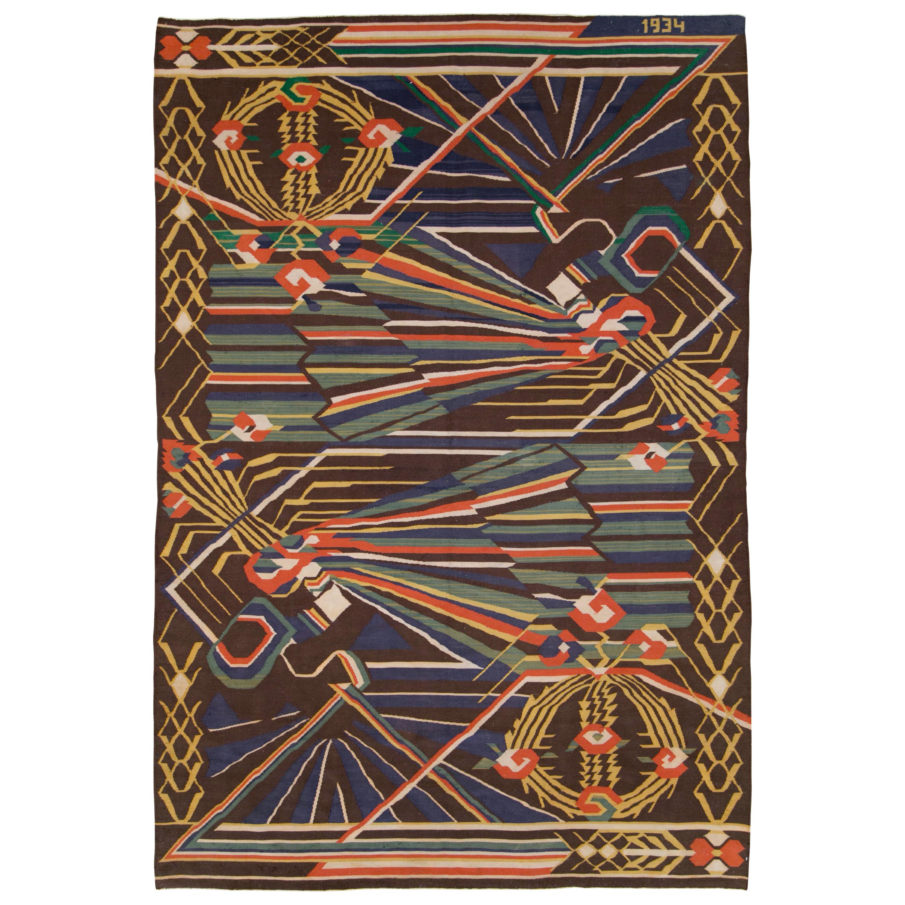 Rumänischer Flachgewebe-Teppich im Vintage-Stil