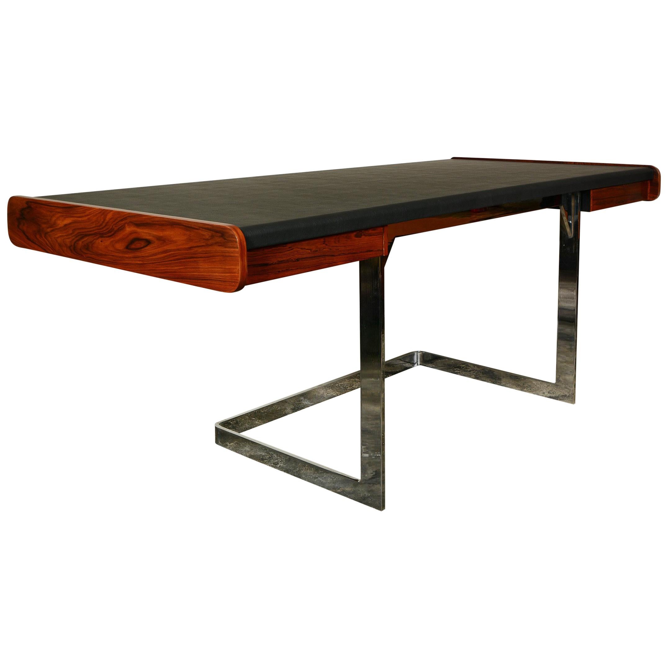 Ste. Marie and Laurent Rosewood and Chrome Cantilevered Desk