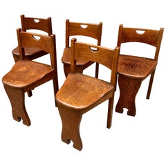 Antique Five Oak Arts and Crafts Children's Stool/Chairs