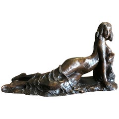 Art Deco 1910 of a Reclining Nude Woman by Marnix D'harveloose Bronze Sculpture