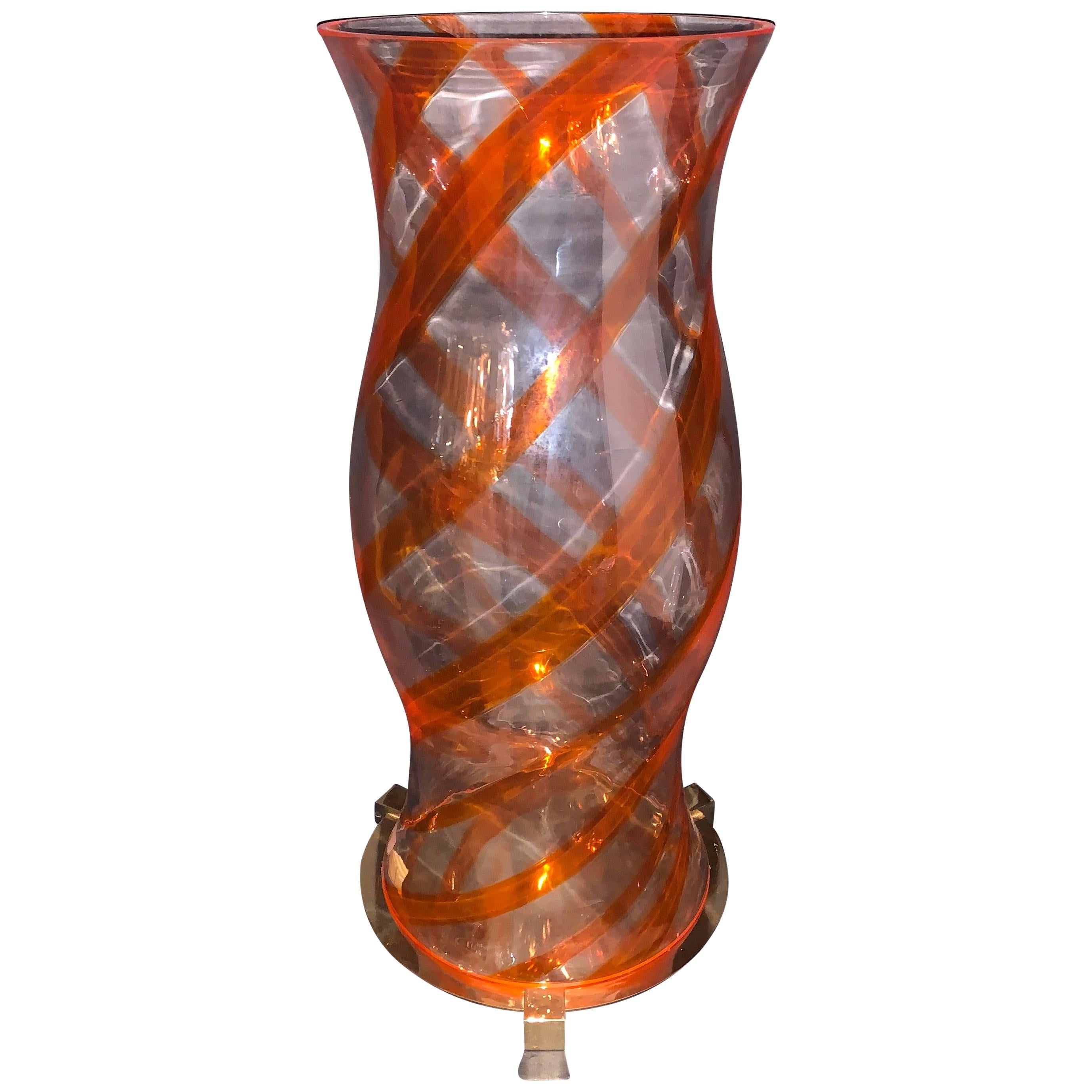 A Wonderful Murano Art Glass Bronze Candle Hurricane Shade Lorin Marsh