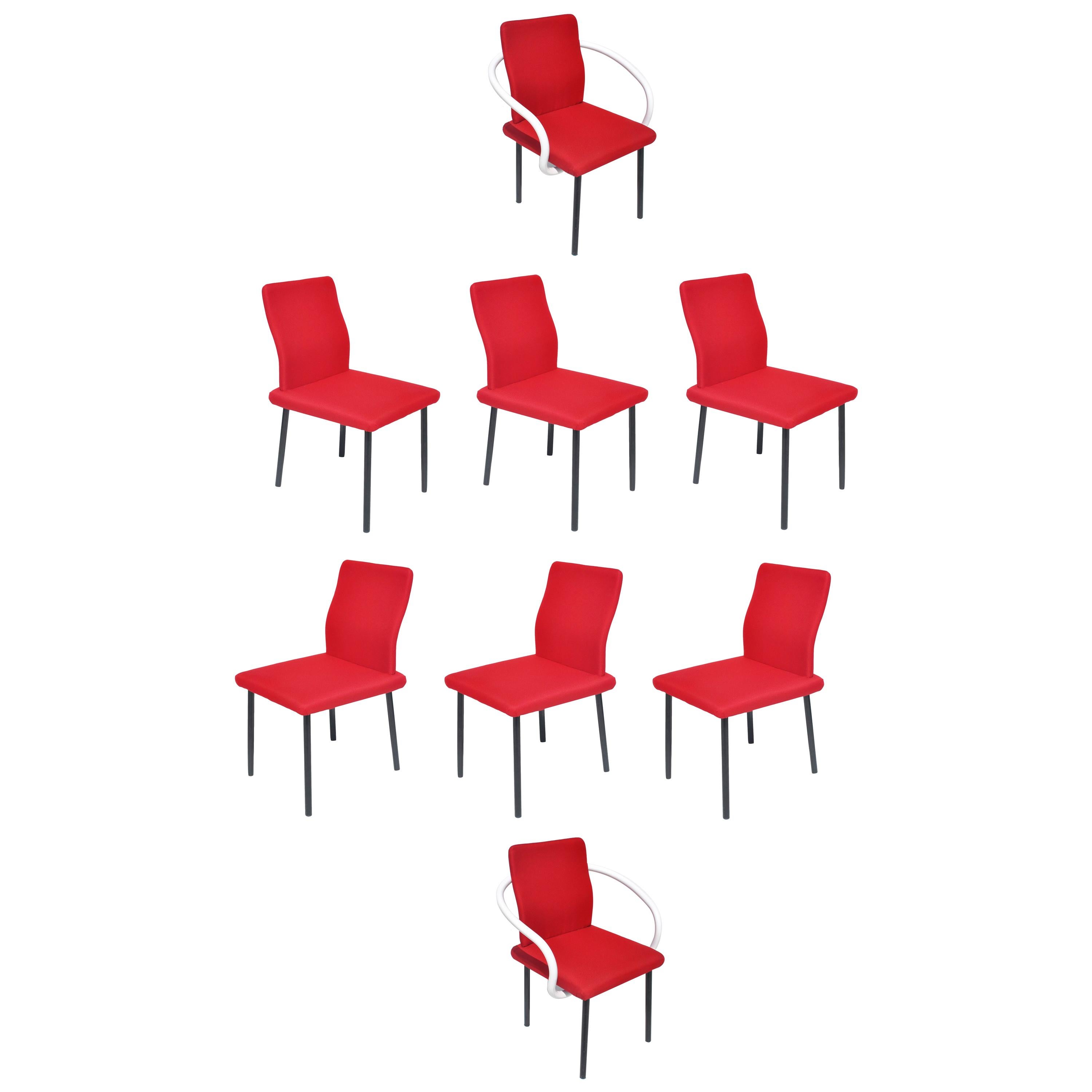 Satz von acht Mandarin-Esszimmerstühlen entworfen von Ettore Sottsass für Knoll 