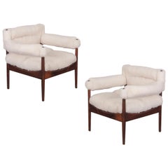 Pair of Kristian Vedel Sheepskin Modus Low Back Lounge Chairs