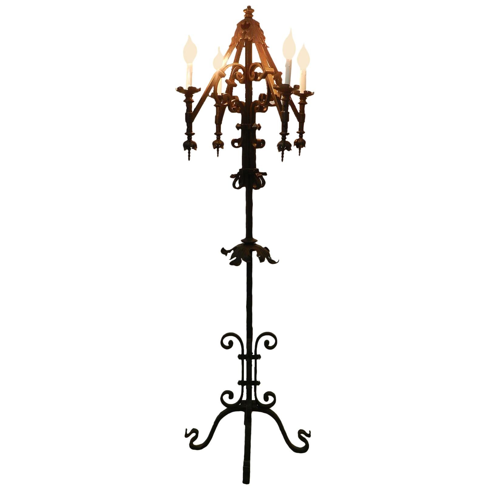 Arts and Crafts Gothic Revival Floor Lamp Wrought Iron 