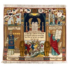 Persian Hand Knotted Jewish Scenery Wool Silk Tabriz Rug