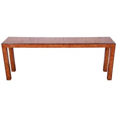 John Widdicomb Mid-Century Modern Parsons Style Burl Wood Console Table