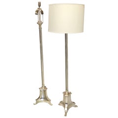 Pair of Modern Neoclassical Silver Floor Lamps Attributed to Andre Arbus, 1935