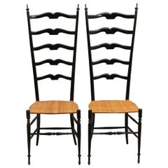 Pair of Midcentury High Back Ebonized Chiavari Chairs