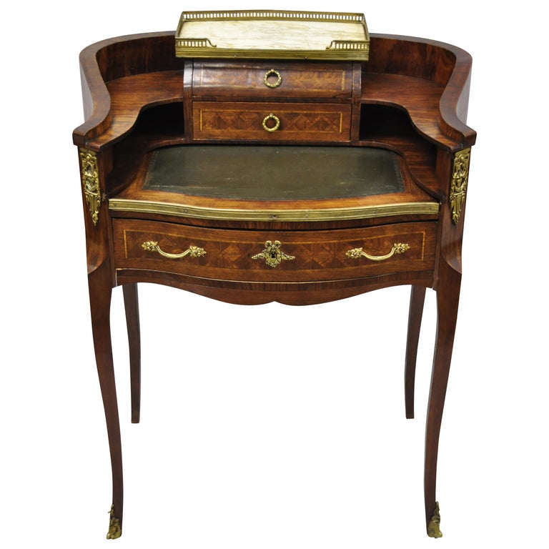 Antique French Louis Xv Small Inlaid Petite Demilune Writing Desk Made In France