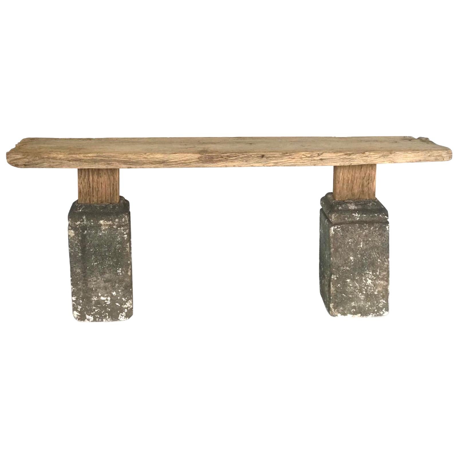 Rustic Modern Stone and Elm Console