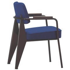 Vitra Fauteuil Direction in Ink Blue and Chocolate by Jean Prouvé