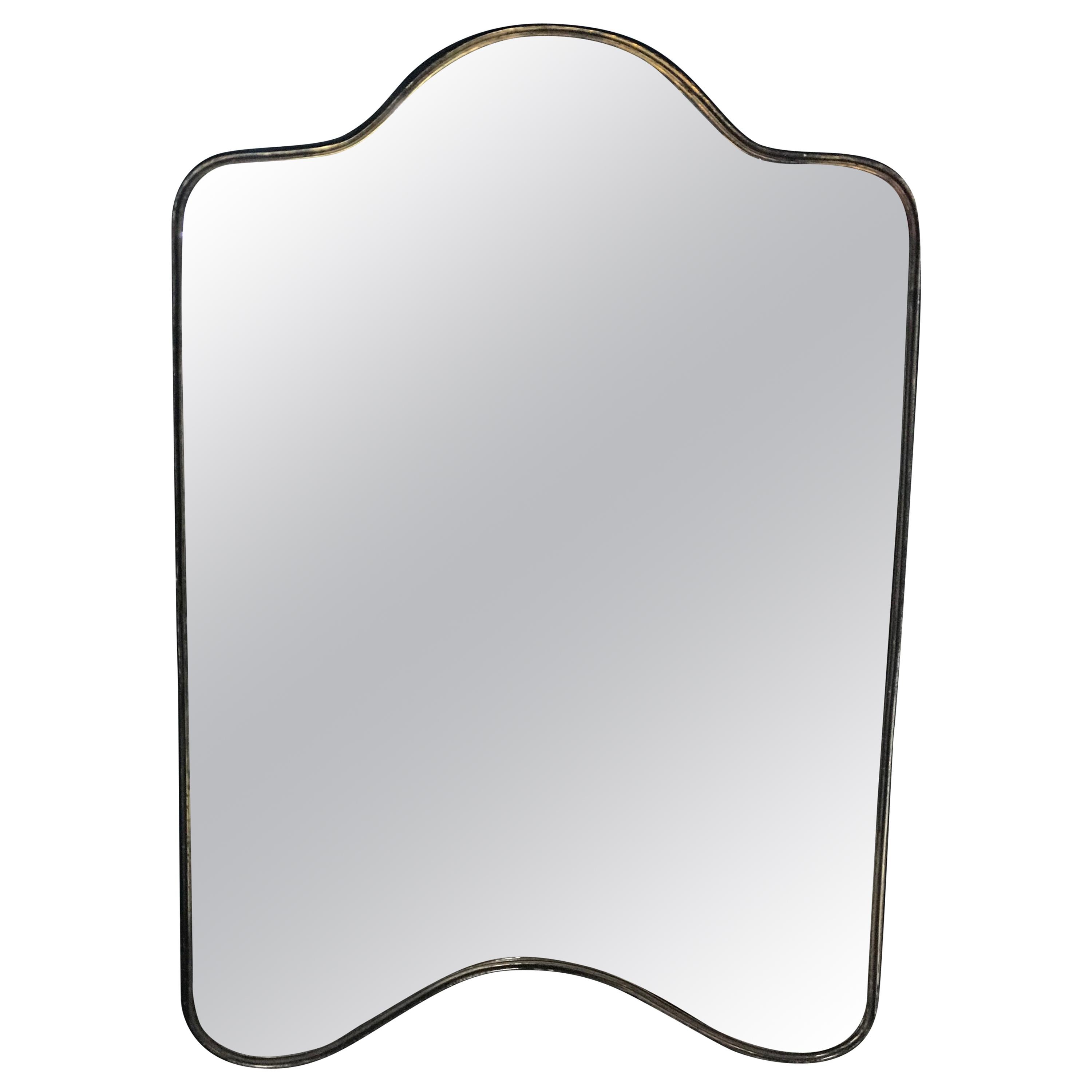 Brass Frame Italian Shield Mirror, 1950s