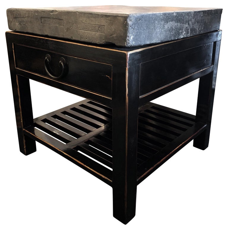 Antique Chinese Stone Top Side Table