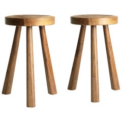Single Wooden Stool by Jean Touret and the Artisans of Marolles