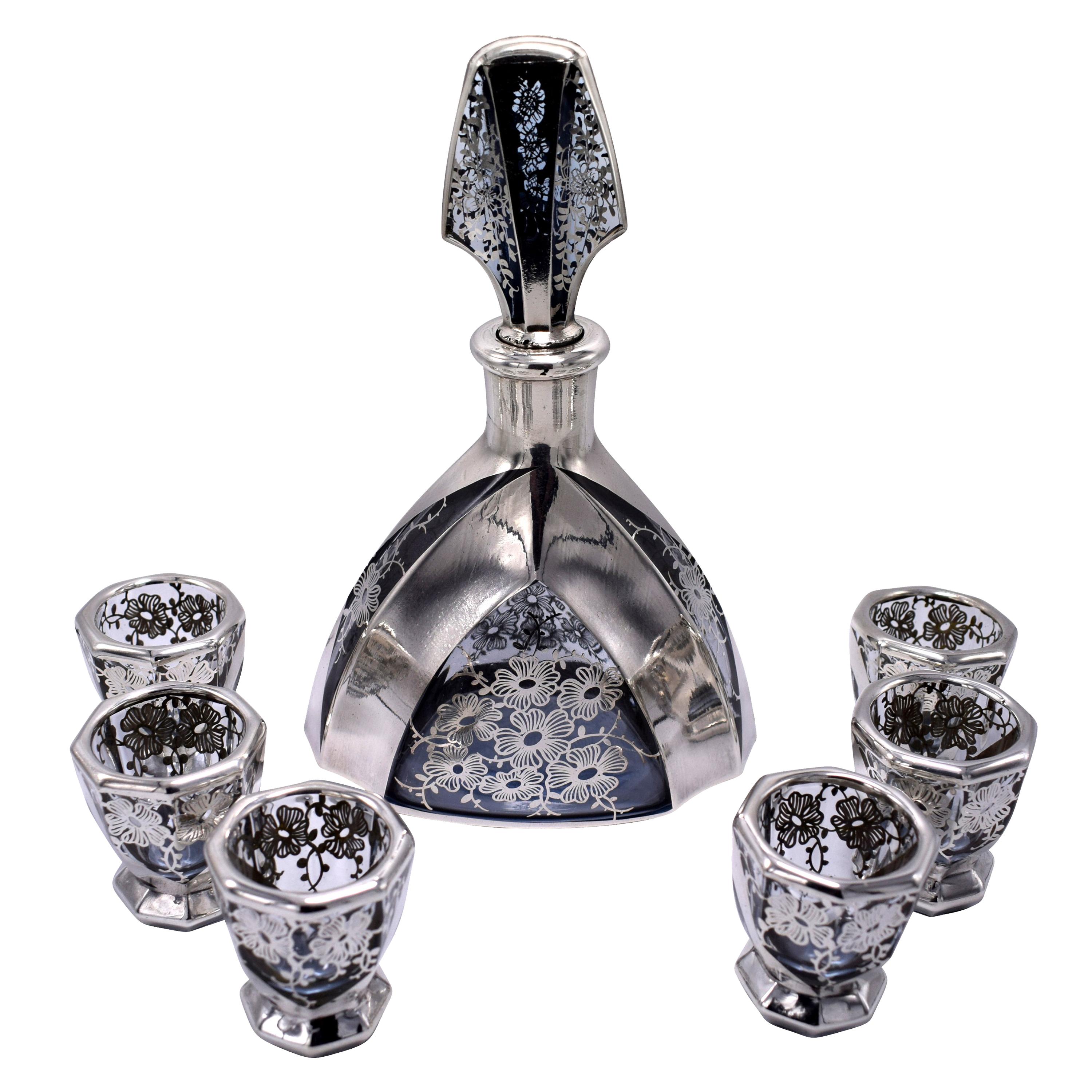 Art Deco 1930s Czech Glass Decanter Set