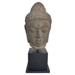 Antike geschnitzte Buddha-Kopf-Skulptur aus Stein, Provenienz Royal-Athena Galleries NY
