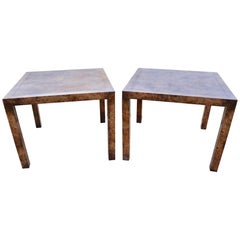 John Stuart Burl Wood Parsons Style End Tables