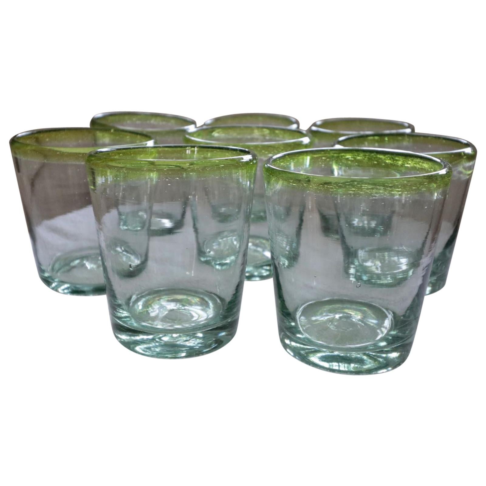 Set of 8 Pretty Sea Glass Green Murano Hand Blown Glass Ware For Sale