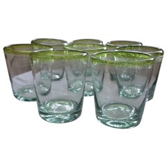 Vintage Set of 8 Pretty Sea Glass Green Murano Hand Blown Glass Ware
