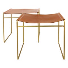 Austrian Leather and Tubular Brass "Tilda" Benches Designed by Nina Mair