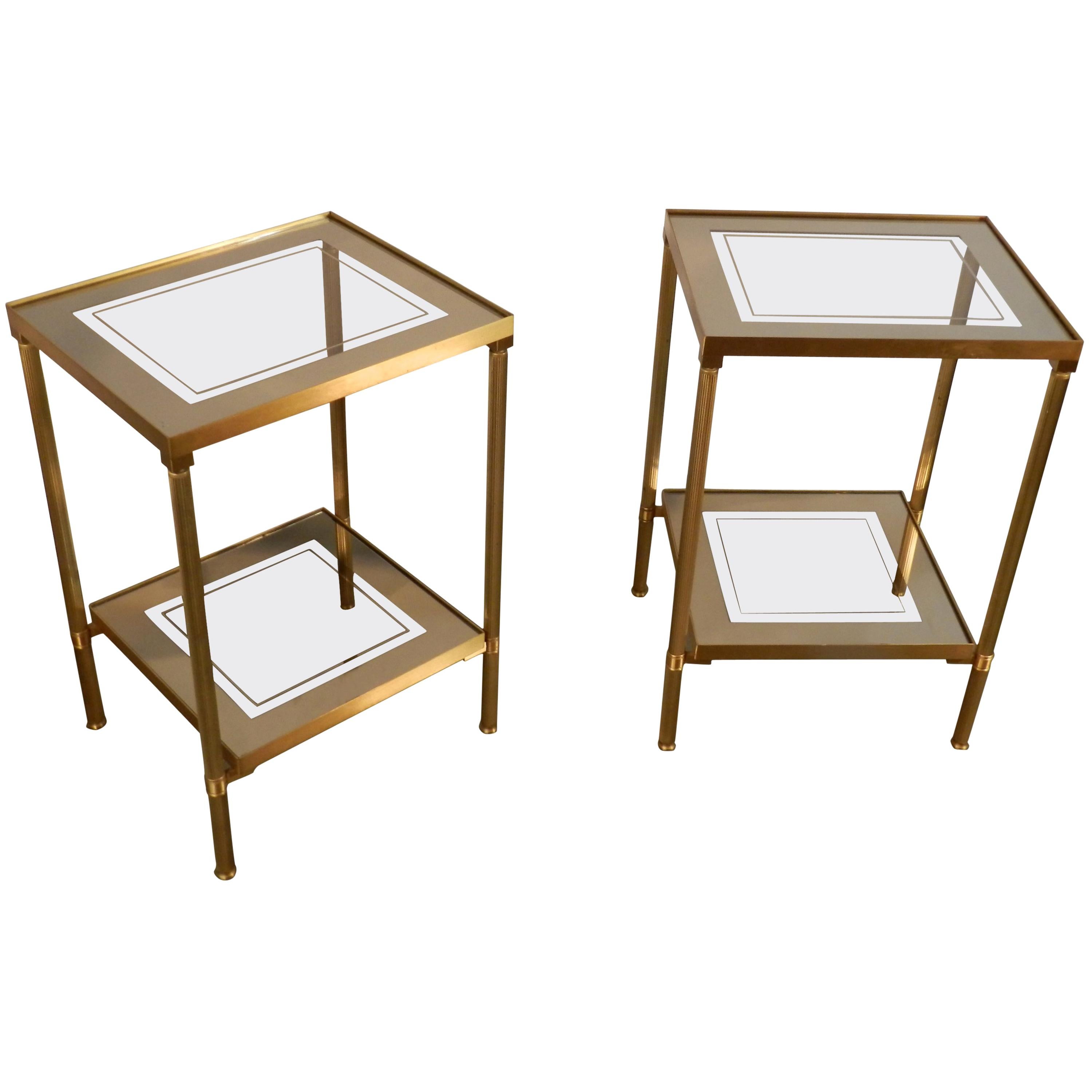 Pair of Glass and Mirror and Brass Side Tables in Maison Bagues Style