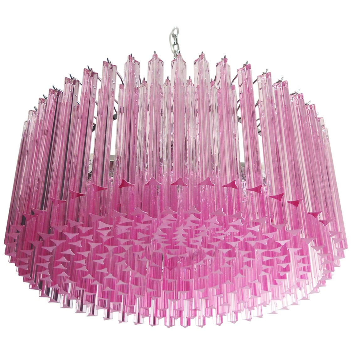 Oval Form Venini Murano Glass Chandelier with Triedri Form Prisms at