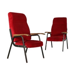 Pair of Armchairs Metal Structure Velvet Vintage, France, 1950s-1960s