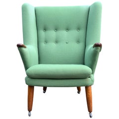 Midcentury Danish Papa Bear Armchair Pea Green Hans Wegner Style, circa 1950