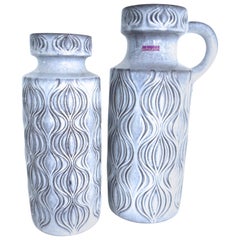 Pair of Large Dove-Grey Scheurich ‘Onion’ Design Ceramic Floor Vases