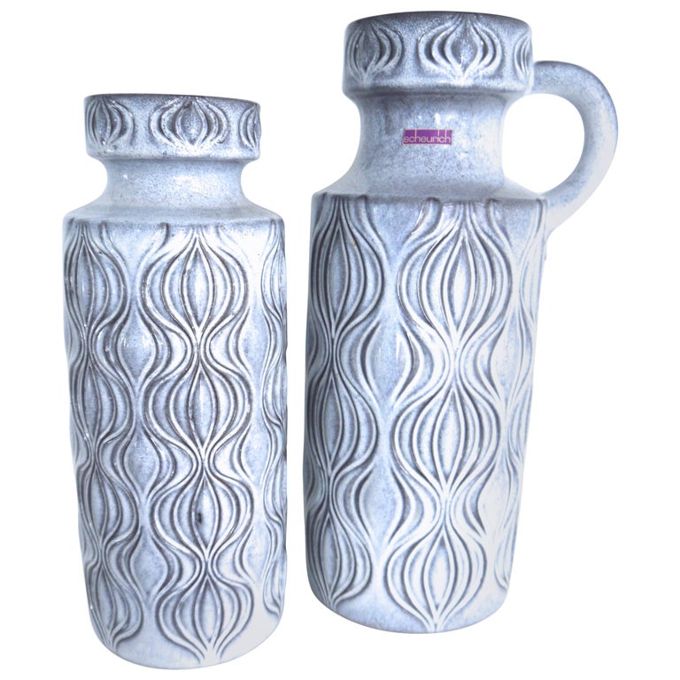 Pair Of Large Dove Grey Scheurich Onion Design Ceramic Floor Vases