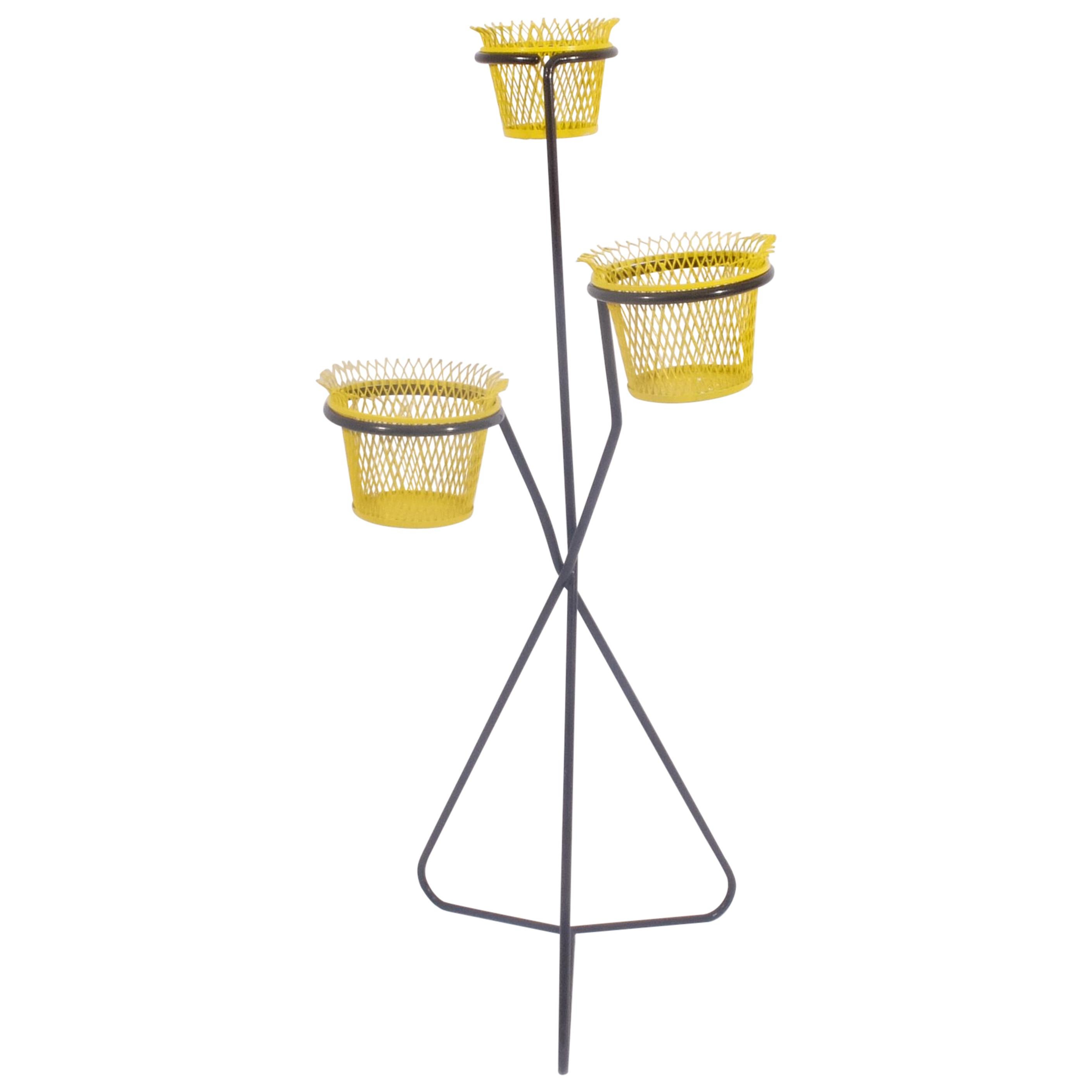 Ateliers Mathieu Matégot Triple Plant Stand Jardiniere Flower Stand Cache Pot For Sale