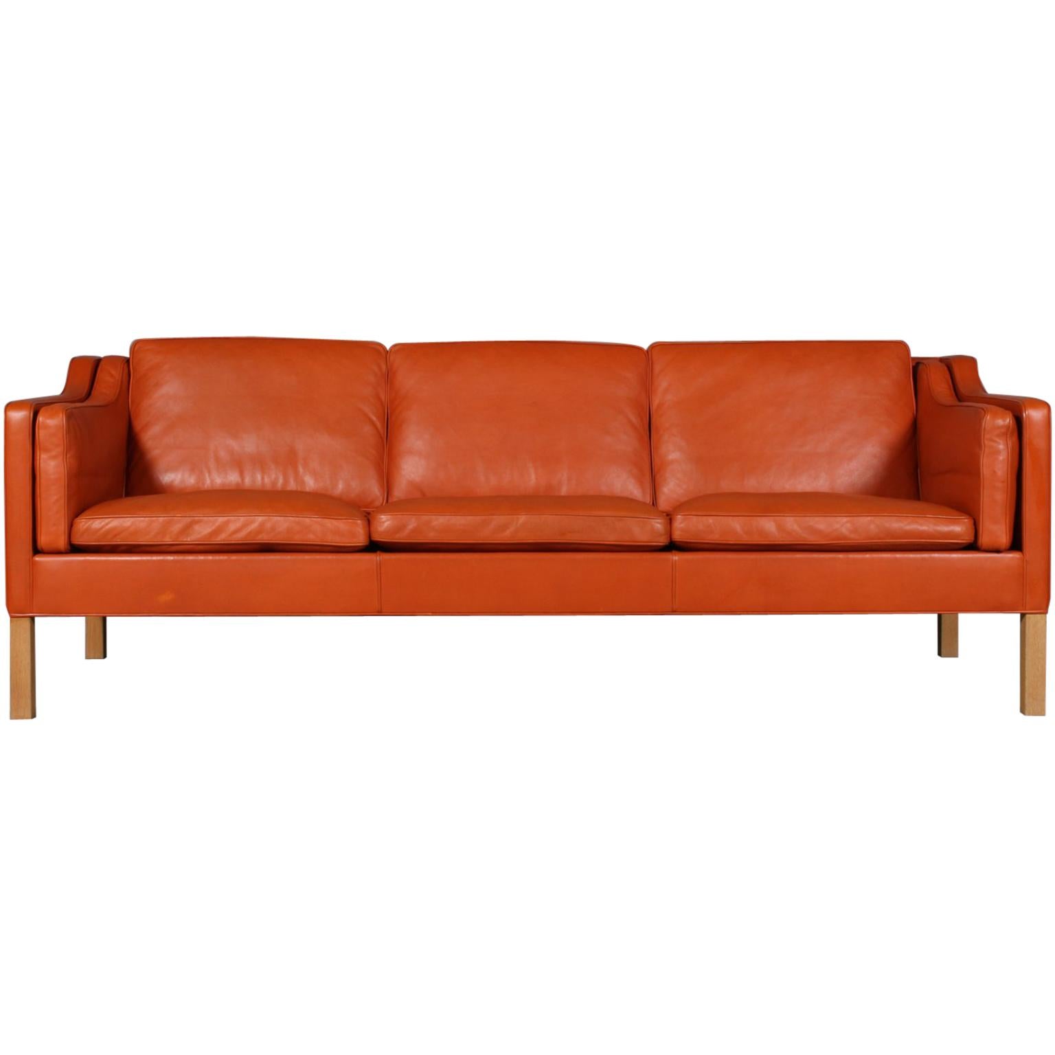 Børge Mogensen Three-Seat Sofa, Model 2213, Original Cognac Leather