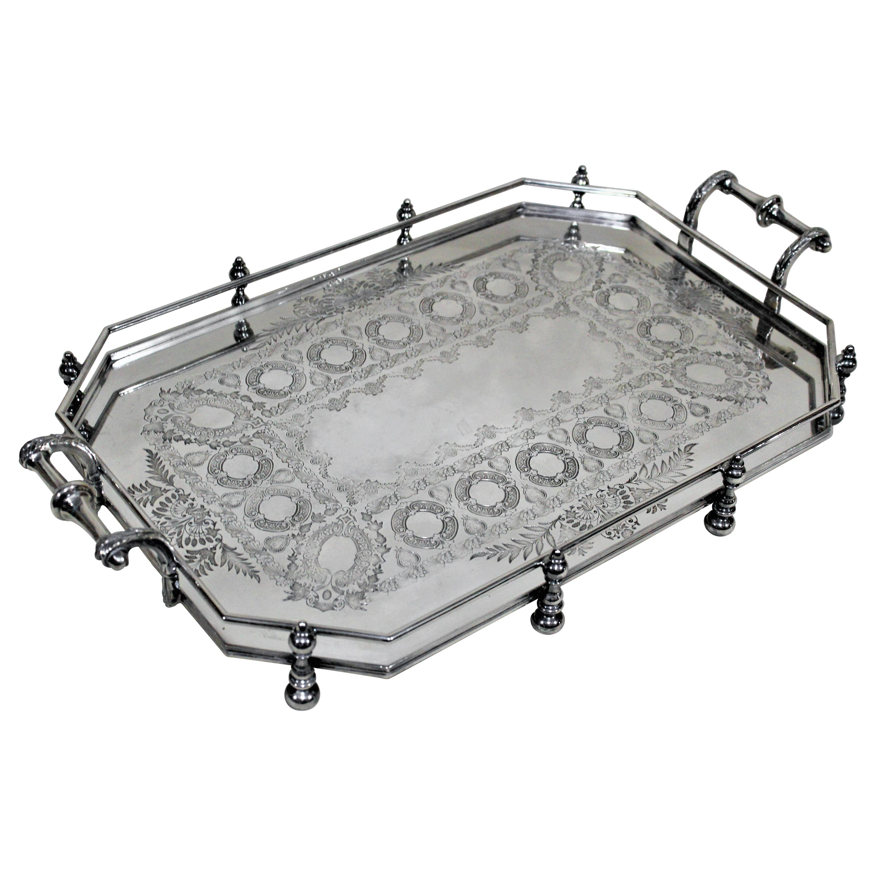 Antique Victorian Silver Plated Gallery Serving Tray Sheffield, England