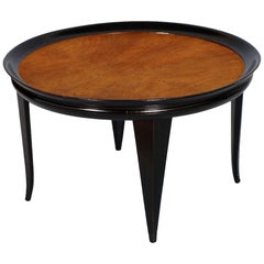 1930s Round Coffee Center Table Art Decò Gio Ponti Attributed in Ebonized Walnut