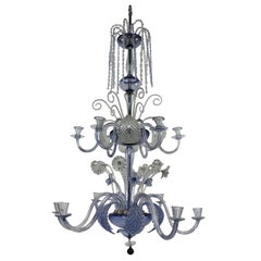 Large Murano Chandelier in Pale Blue Glass