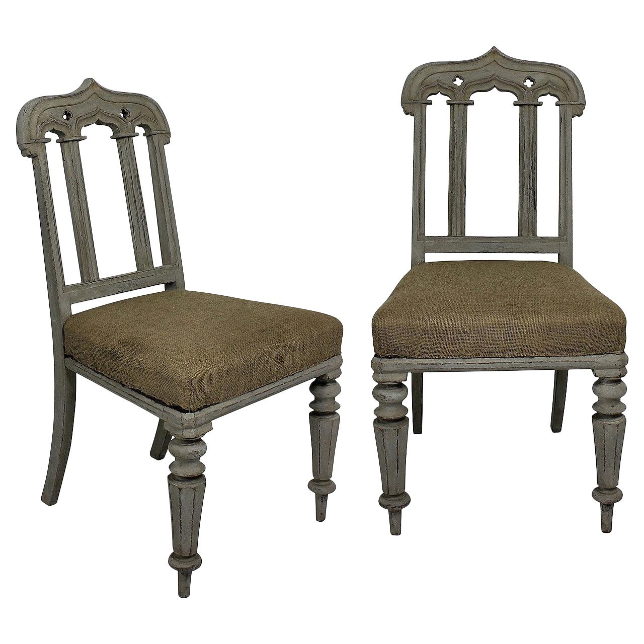 Pair of English William IV Painted Gothic Chairs