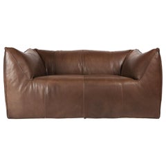 Bambole 2-Seat Sofa in Brown Leather by Mario Bellini for B&B Italia, 1970s