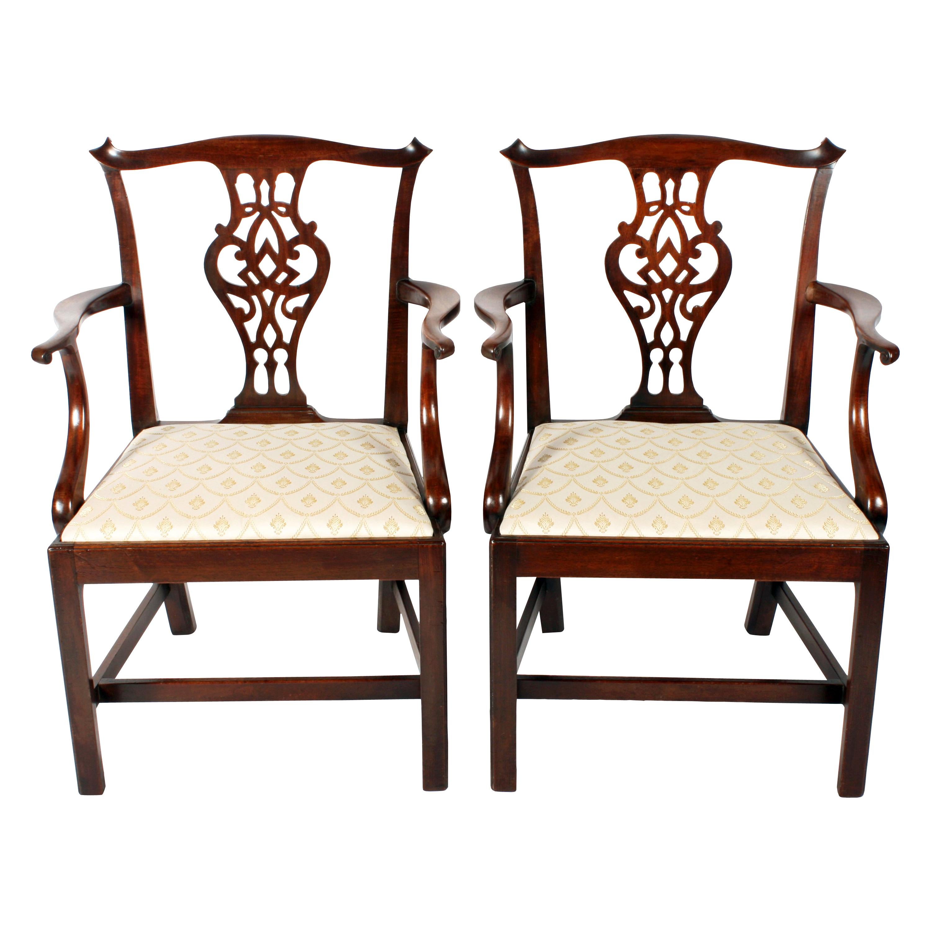 Pair of 19th Century Georgian Mahogany Chippendale Elbow Chairs For Sale