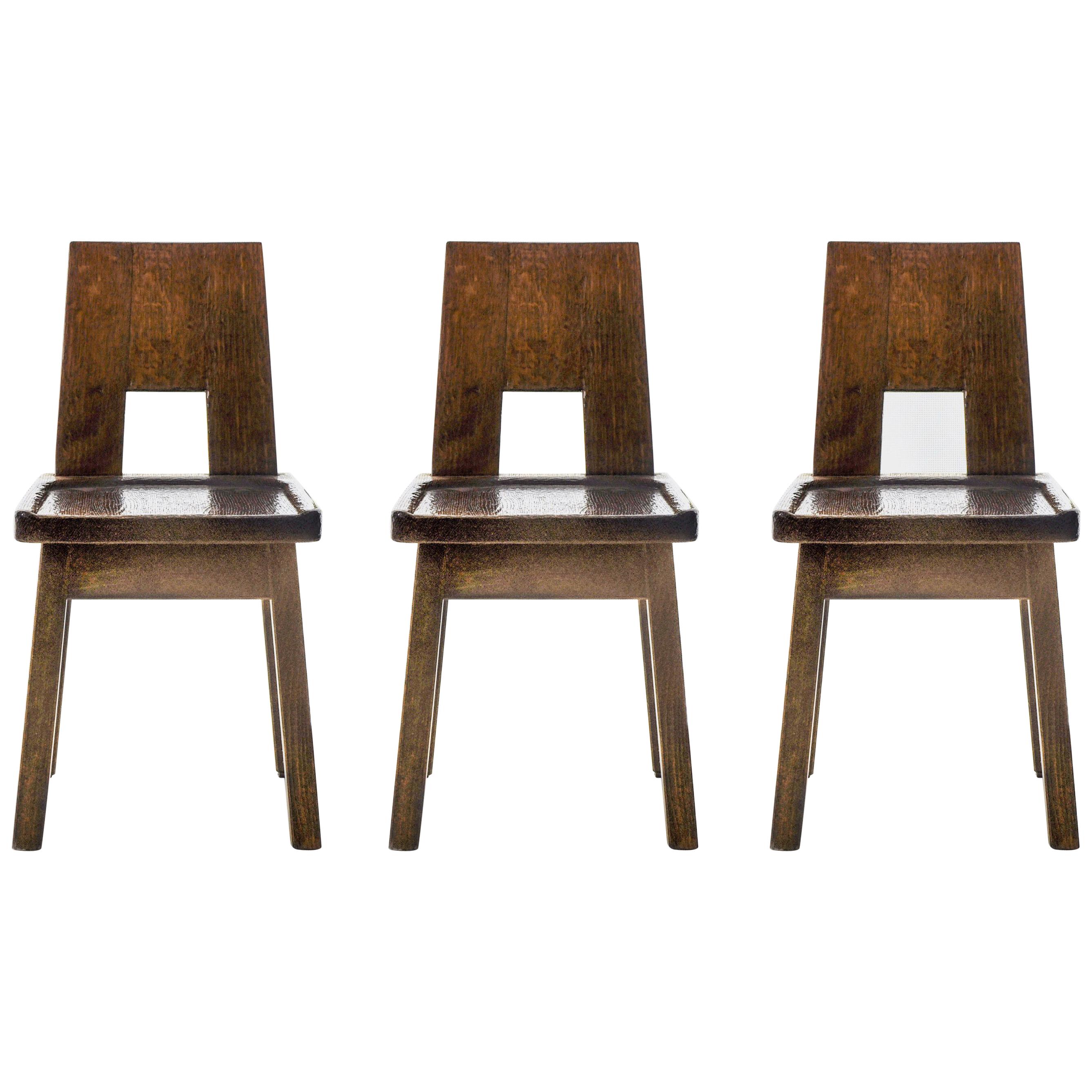 Hand Carved, Brutalistic Chairs Made of Solid Oak