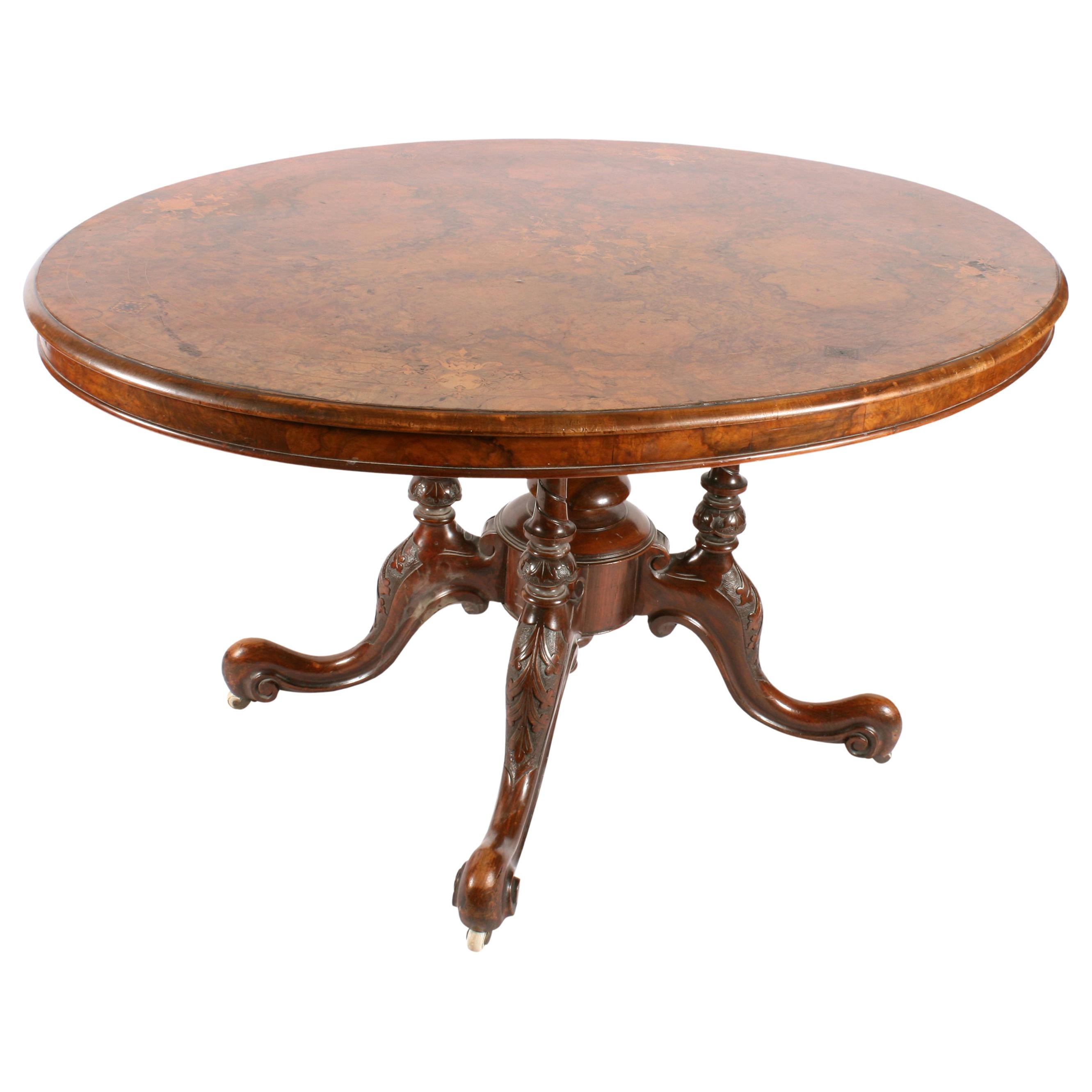 19th Century Victorian Burr Walnut Inlaid Dining o rCentre Table  For Sale