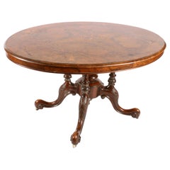 19th Century Victorian Burr Walnut Inlaid Dining o rCentre Table 