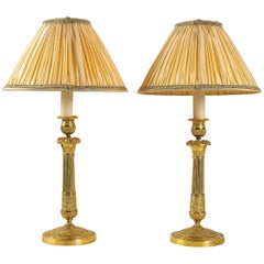 French Empire Period Pair of Gilt-Bronze Candlesticks Converted in Table Lamps
