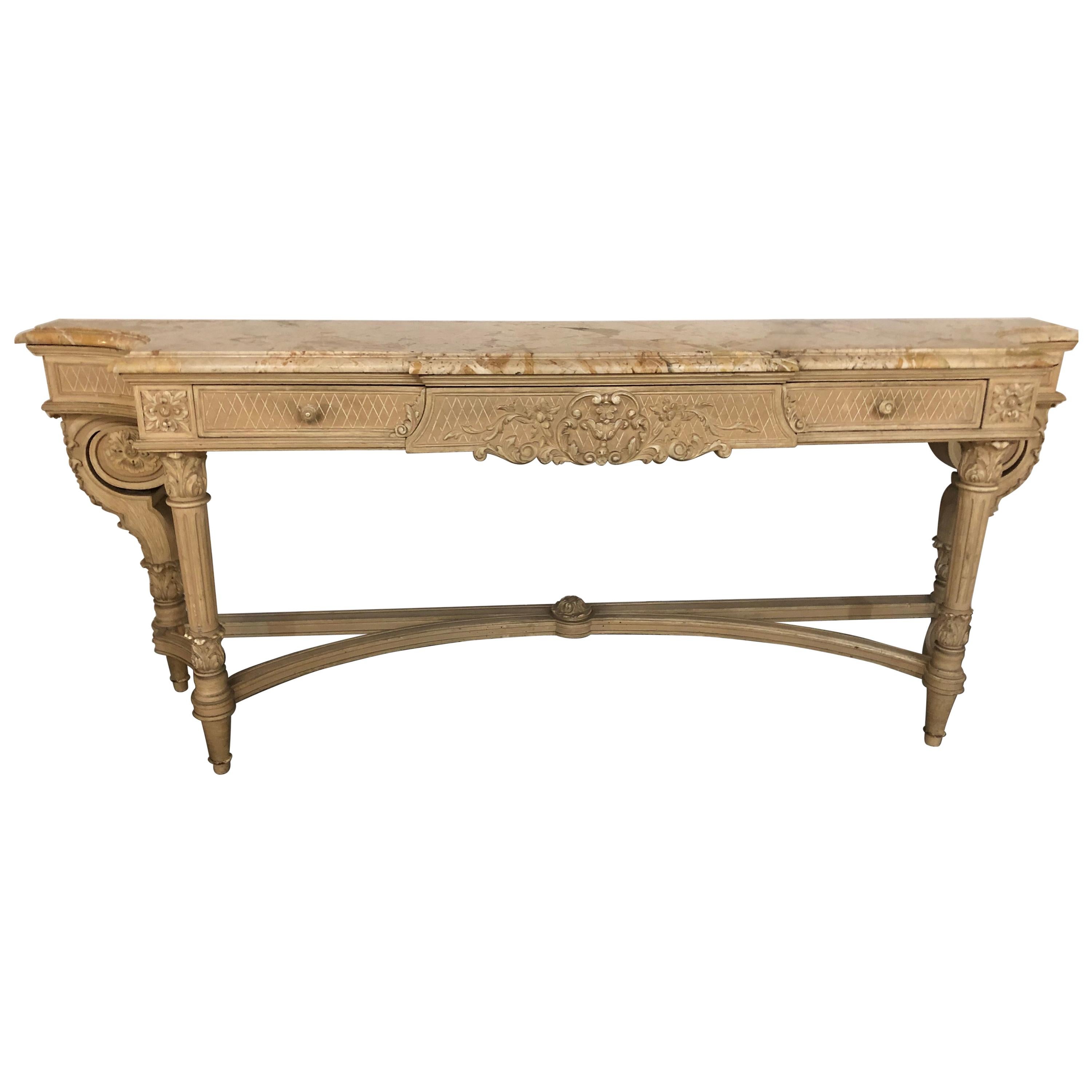 Ancienne table d'appoint ou console de style Louis XVI avec plateau en marbre Maison Jansen