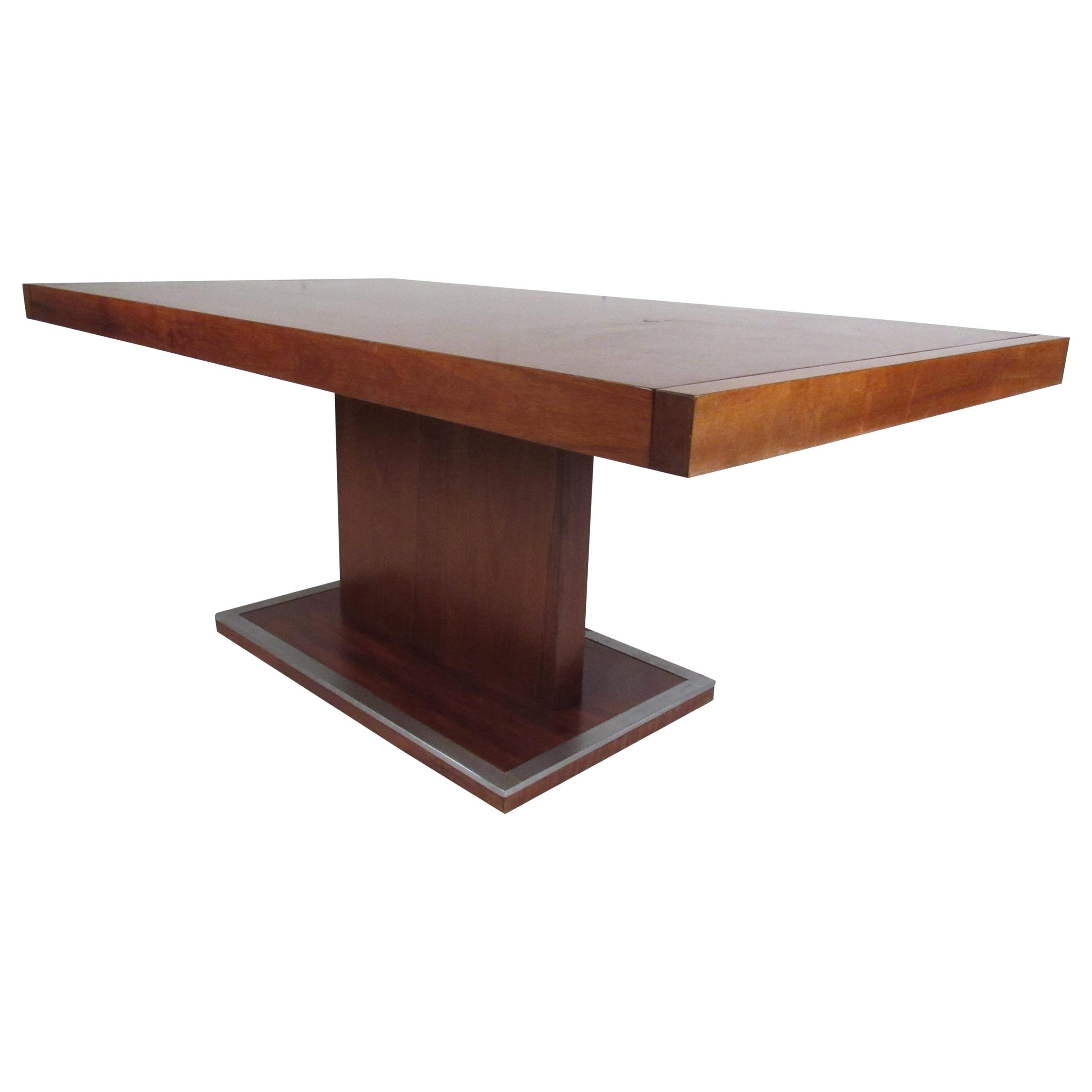 Mid-Century Modern Walnut Dining Table with a Pedestal Base